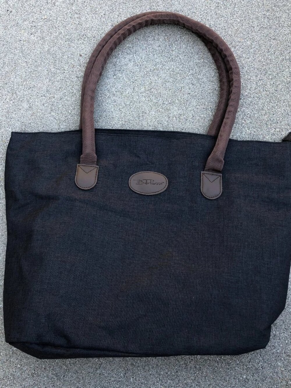 BELLA RUSSO Canvas Tote Purse Bag Grey Shoulder Hand Zipper 19"x12"x5"